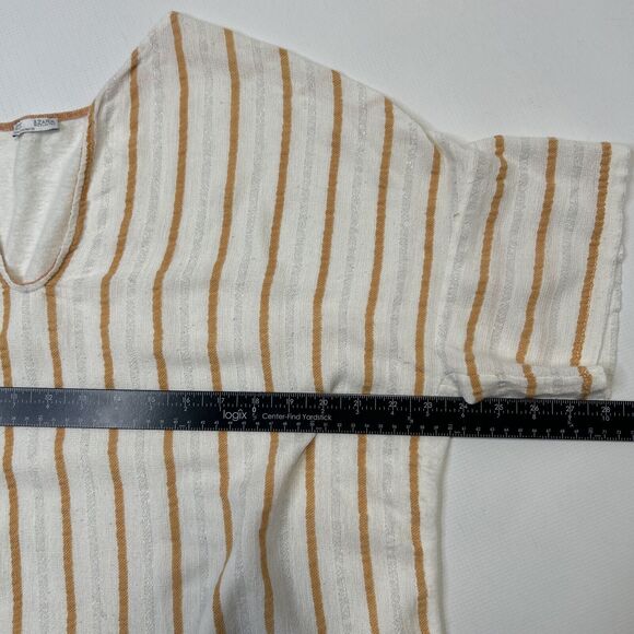 ZARA Women’s Medium Boxy V-Neck Striped Cotton Linen Blouse Orange White - Picture 8 of 9